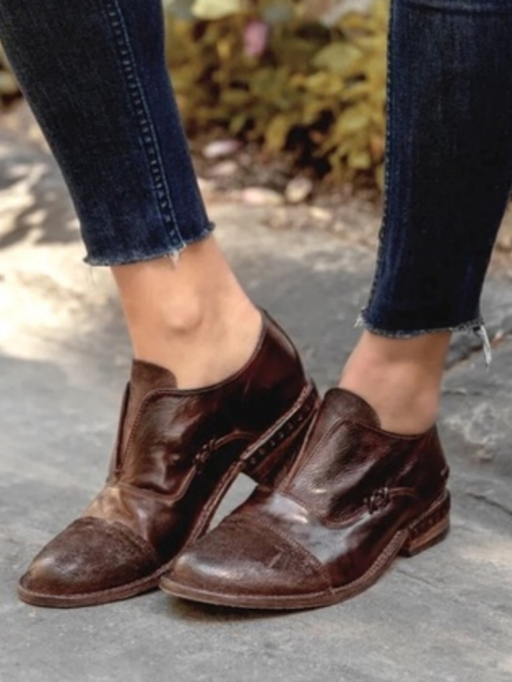 BED|STU Distressed Cobbler Series Cap Toe Leather Slip-On Oxford Loafer Burgundy